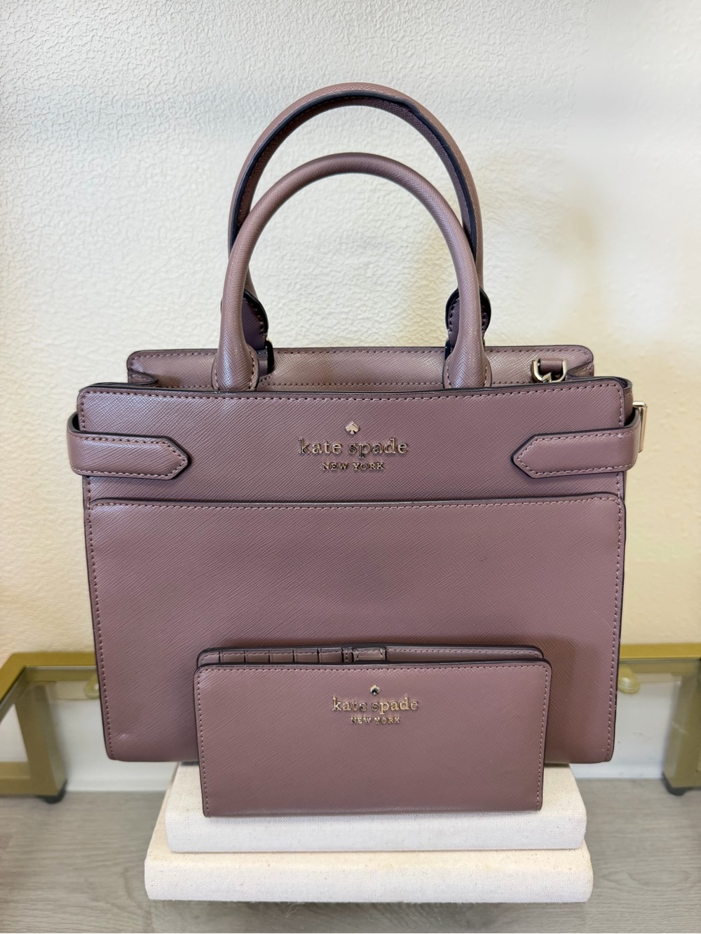 kate spade Mauve Leather Tote with Matching Wallet